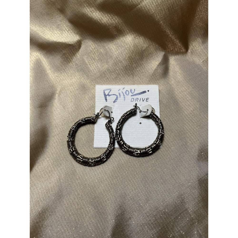 Vtg Bali Sterling Silver Rope Hoop Earrings 1.25" Diameter Bijou Drive Boho Y2K